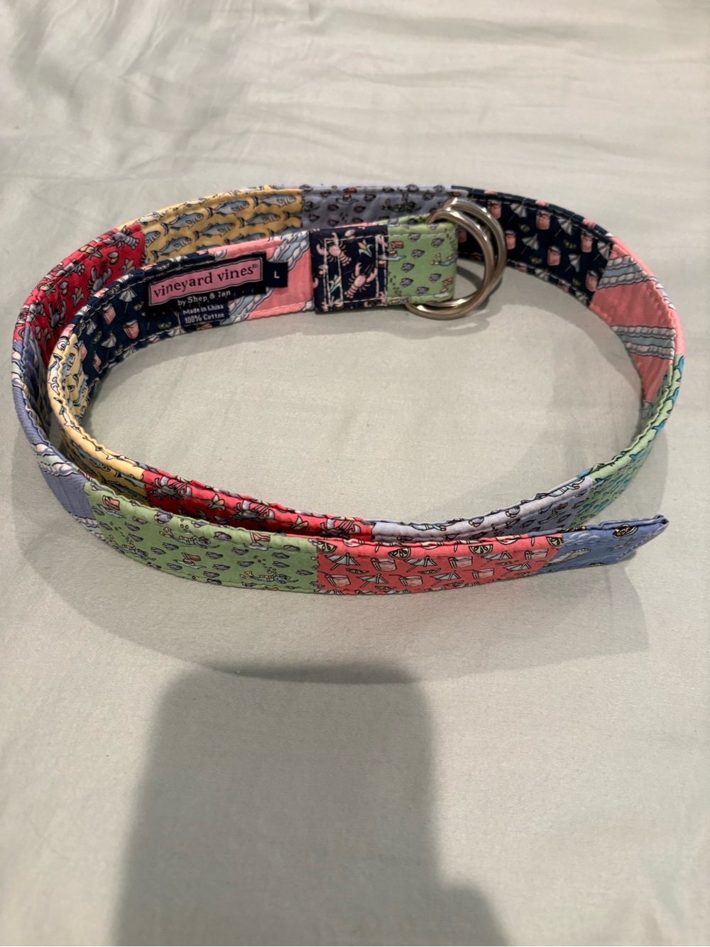 Vineyard Vines Multicolor Patchwork D-Ring Belt — Pastel & Bright Panels